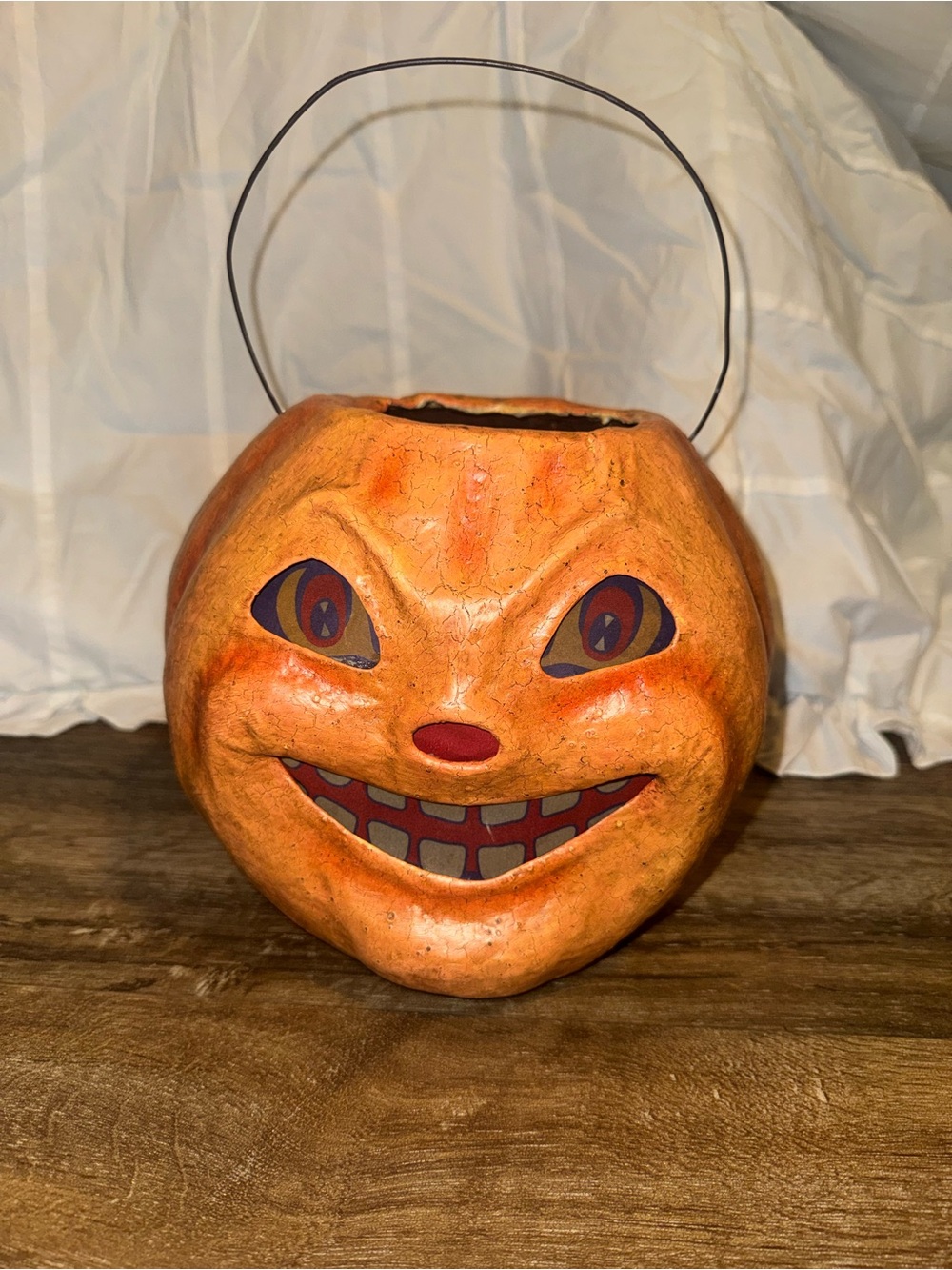 Vintage-Inspired Orange Halloween Pumpkin Candy Bucket - Bethany Lowe